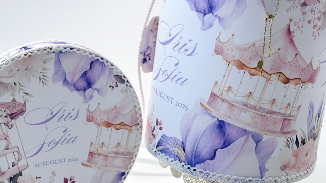 Trusou botez cu carusel și flori de iris în lila și roz prăfuit – „Caruselul Magic” 23